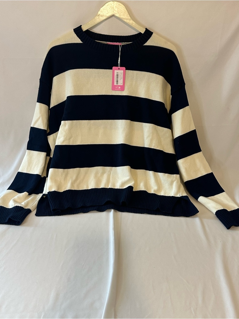 Edikted Navy and White Striped Crew Neck Sweater